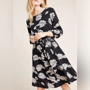 Anthropologie x The Odells Eden Black/Cream Textured Mini Dress Size Extra Small